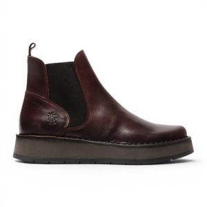 Fly London Brown Wine Chelsea Leather Ankle Boots
