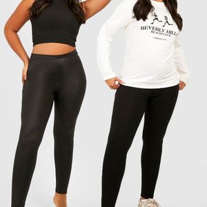 Boohoo Black Plus 2 Pack Pu Leggings & Basic