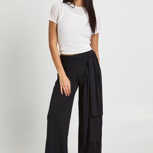 Boohoo White Double Layer Matte Slinky Tie Waist Trouser