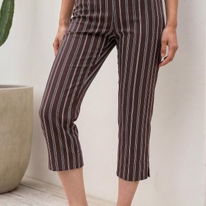 Roman Brown Petite Stripe Cropped Trouser