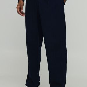 BoohooMAN Blue Tailored Pleat Front Relaxed Fit Linen Look Co-Ord Trousers for men