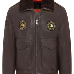 Infinity Leather Brown Bomber Sheepskin Collar G-1 Aviator Jacket for men