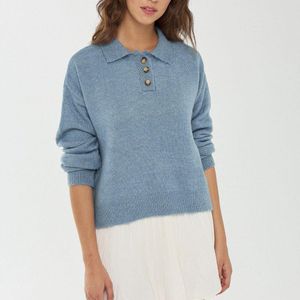Hiccup Blue Button Collar Knit Sweater