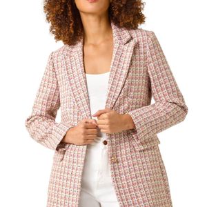 Roman Pink Check Single Breasted Boucle Jacket