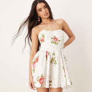 For Love & Lemons Natural Rosebud Corset Mini Dress