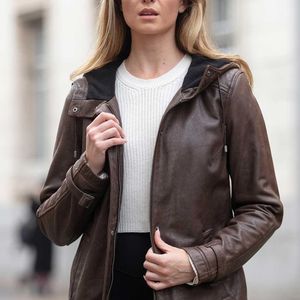 Ashwood Leather Brown 'Nicola' Real Hooded Jacket Coat