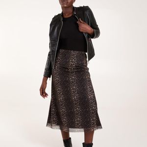 Blue Vanilla Natural Leopard Mesh Midi Skirt