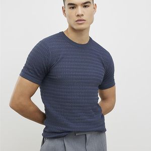 River Island Blue T-Shirt Muscle Fit Textured Knit for men