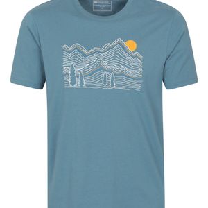 Mountain Warehouse Blue 'Linear Mountain' Graphic T-Shirt Cotton Everyday Tee for men