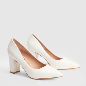 Wallis White Elaina Faux Leather Block Heel Court Shoes