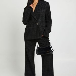 Boohoo Black Boucle Wide Leg Trousers
