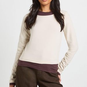 Boohoo Natural Double Layer Long Sleeve Top