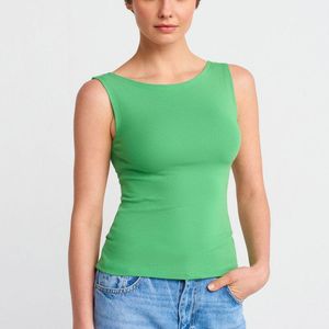 Dilvin Green Sleeveless Slim-Fit Boat Neck Blouse