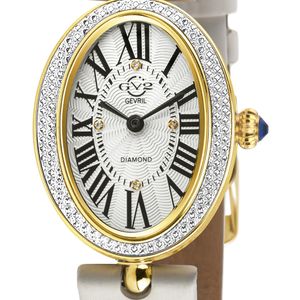 Gv2 Black Piazza Navona Swiss Quartz Slim Movement 1062/ Dial, Ivory Handmade Italian Leather Silk Watch