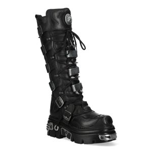 New Rock Black M-161-C10 Knee High Leather Spiked Gothic Boots