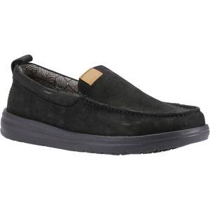 HeyDude Black Wally Grip Moc Leather Boat Shoes for men