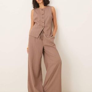 ASOS Natural Crinkle Palazzo Trousers Co-Ord