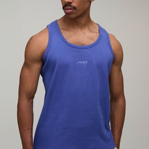 BoohooMAN Blue Regular Fit Sport Branded Ribbed Vest for men