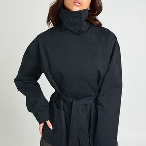 Boohoo Blue Belted Short Trench Coat