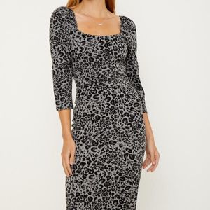 Sosandar White Snow Leopard Print Square Neck Midi Dress