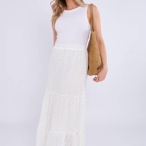 Gini London White Cotton Broderie Skater Maxi Skirt