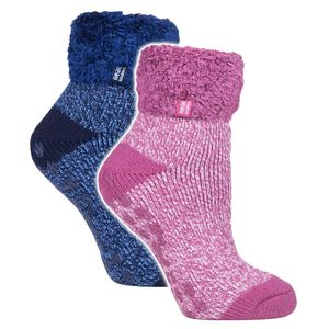 Heat Holders Purple 2 Pack Ladies Soft Lounge Socks With Grips