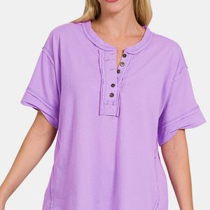 Everyday the Label Purple Button Down Short Sleeve Top