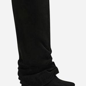 Where's That From Black Wheres Galilea Ruched Fold Down Knee High Heeled Shark Boots