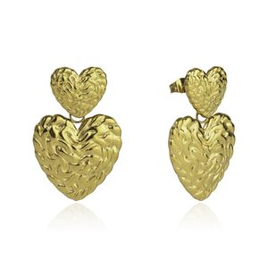 The Jewellery Stockroom Metallic Plated Stainless Steel Textured Heart Drop Earrings