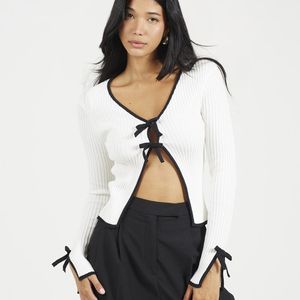 Brave Soul Black Ribbed Knitted Cardigan With Bow Fastening