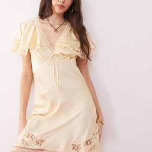 Reclaimed Vintage Natural Mini Tea Dress With Cape Sleeves And Lace Cutwork