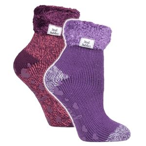 Heat Holders Purple 2 Pack Ladies Soft Lounge Socks With Grips