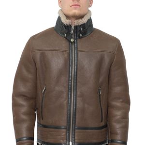 Infinity Leather Brown Retro Pilot Sheepskin Biker Jacket-Bogota for men