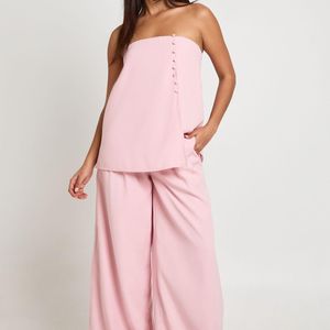 Boohoo Pink Concealed Waistband Wide Leg Tailored Trousers