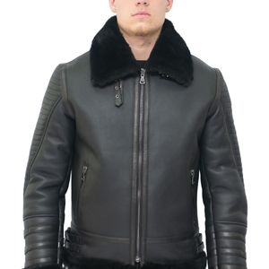 Infinity Leather Grey Retro Sheepskin Bomber Jacket-Asheville for men