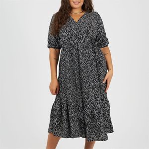 Brave Soul Black V-Neck Short Sleeve Midi Wrap Dress