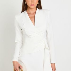 Boohoo White Collarless Drape Detail Blazer Dress