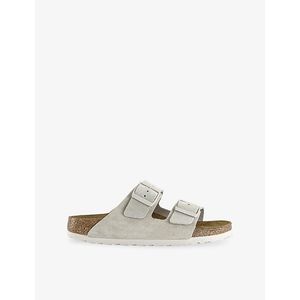 Birkenstock White Arizona Two-Strap Suede Sandals