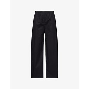 Theory Black Wide-Leg Parachute Cotton Trousers