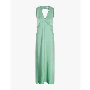 OMNES Green Nova Tie-Back Satin Maxi Dress