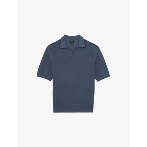 Reiss Blue Sol Textured Knitted Polo Shirt for men