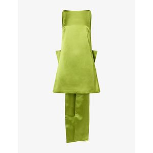 Self-Portrait Green Bow Round-Neck Sleeveless Satin Mini Dress