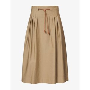 Max Mara Natural Pleated Ottoman Cotton Midi Skirt