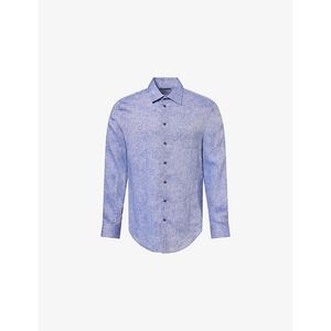 Emporio Armani Blue Long-Sleeve Classic-Collar Linen Shirt for men