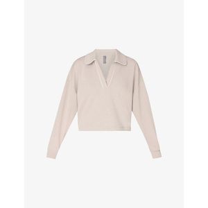 Sweaty Betty Natural Sand Wash Cropped Stretch-Woven Sweatshirt