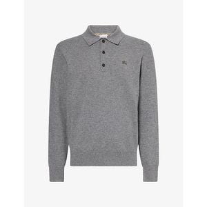 Burberry Grey Long-Sleeve Cashmere Knit Polo Shirt for men