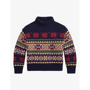 Polo Ralph Lauren Blue Jacquard Wool And Cashmere Turtleneck