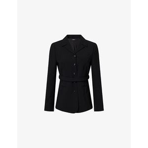 Theory Black Belted Tie-Waist Woven Blazer