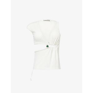 Christopher Esber White Droplet Crystal Ruched Stretch-Jersey Tank Top
