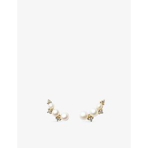 Missoma White Mini 14Ct, Lab Grown Diamond And Pearl Climber Stud Earrings